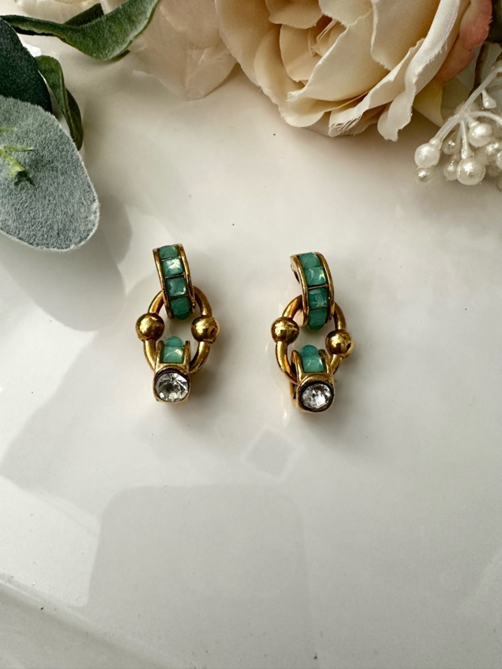 Gas‎ Bijoux Bo Rivage Turquoise Crystal Hoop Earrings 24k Gold Plated